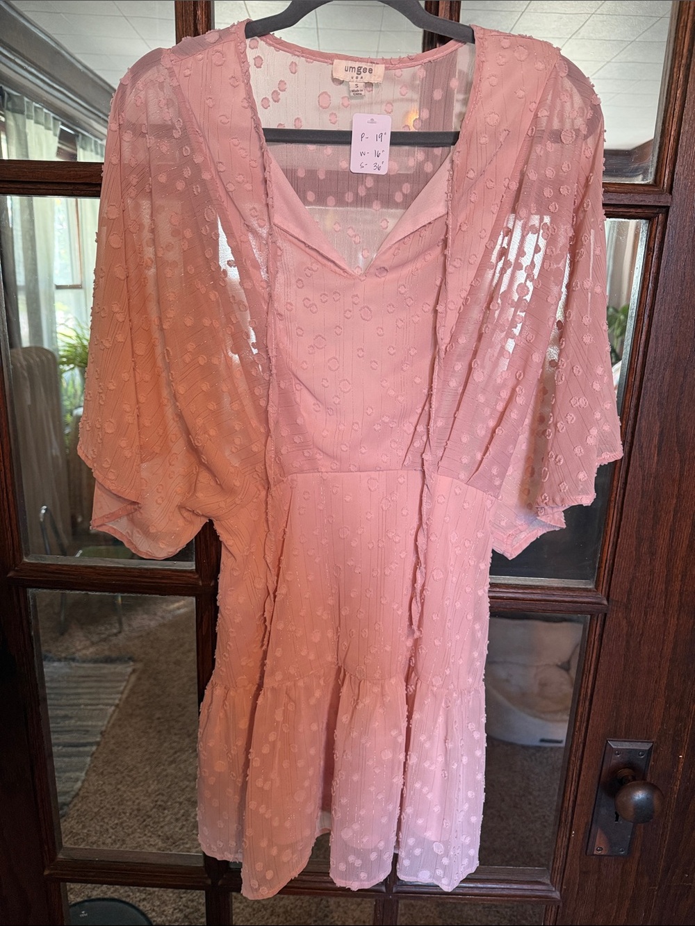 Umgee Blush Swiss Dot V-Neck Flutter Sleeve Mini Dress